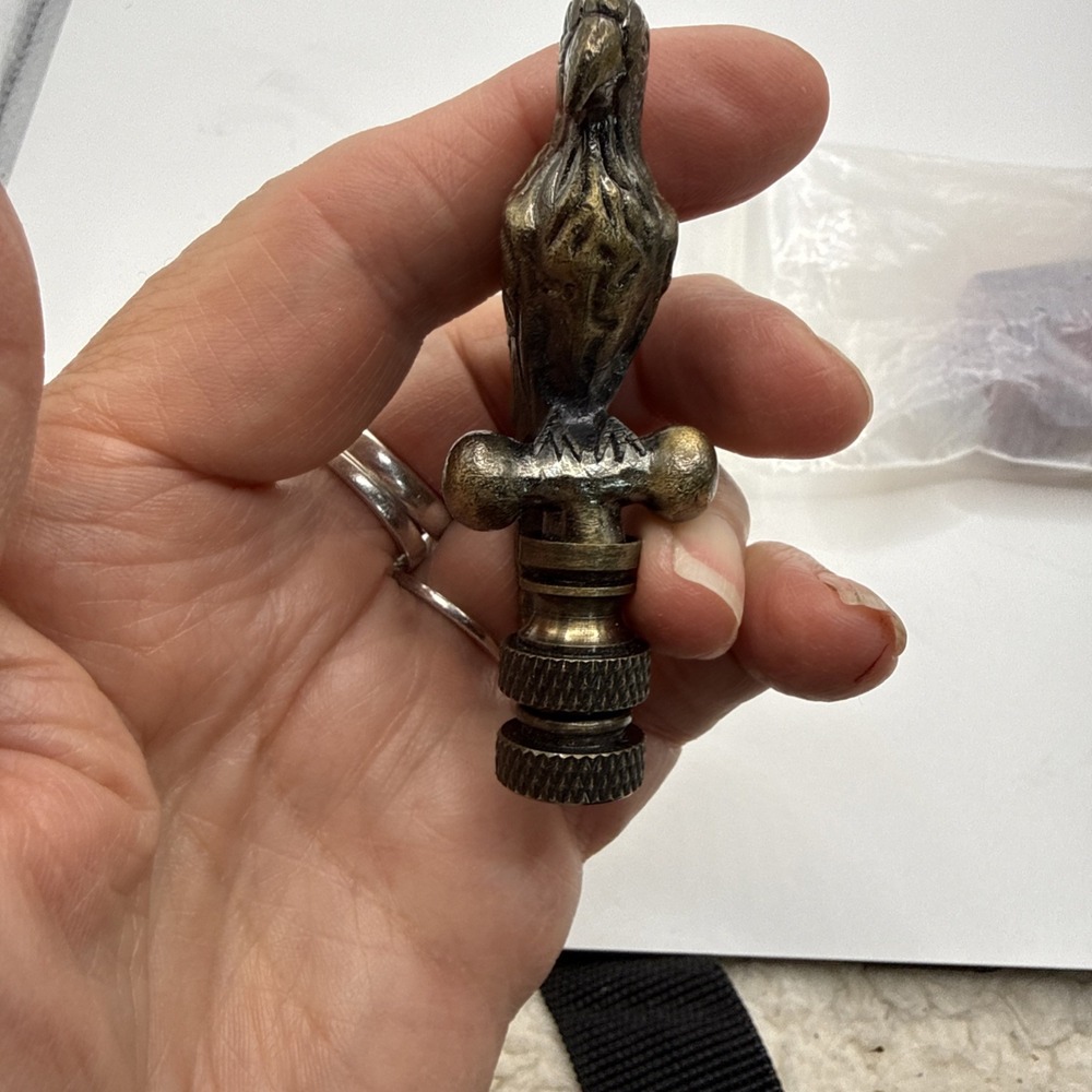Lamp Shade Finial Antique Brass 2-1/4" Small PARROT Parts Repairs Birds - Picture 3 of 6